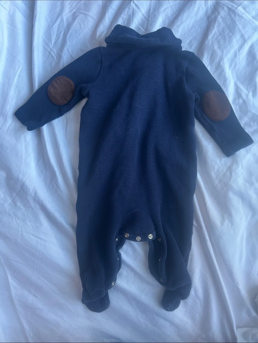 Ralph Lauren Navy Fleece Shawl-Collar Footed One-Piece 6mo